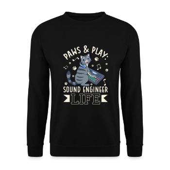 Katze am Mischpult - Sound Engineer - Unisex Pullover - Schwarz - Vorne - Alina (178cm) & Michal (187cm)