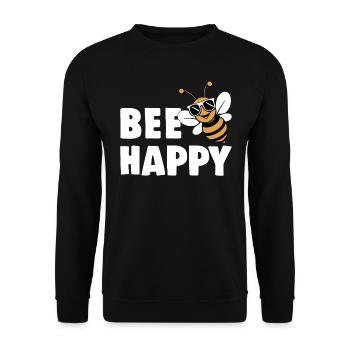 Funny bee with saying Bee Happy - Unisex Sweatshirt - black - Front - Alina (178cm) & Michal (187cm)