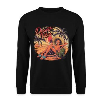Sonnenuntergang Desert Vibes Urlaub Abenteuer - Unisex Pullover - Schwarz - Vorne - Alina (178cm) & Michal (187cm)