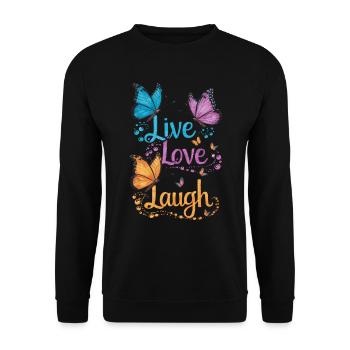 Inspirierender Live Love Laugh Schmetterling - Unisex Pullover - Schwarz - Vorne - Alina (178cm) & Michal (187cm)