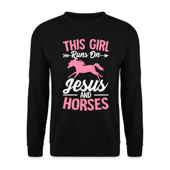 Cette fille marche sur Jésus Cavalier Cavalier - Sweat-shirt Unisexe - noir - Devant - Alina (178cm) & Michal (187cm)