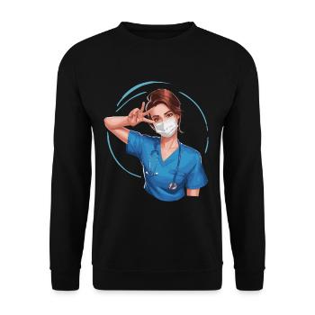 Lustige Krankenschwester mit Humor - Unisex Pullover - Schwarz - Vorne - Alina (178cm) & Michal (187cm)