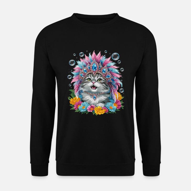 Niedliches Kätzchen mit buntem Federkopfschmuck - Unisex Pullover - Schwarz