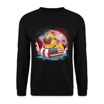 Patriotisches Gummi-Entchen amerikanischer Flagge - Unisex Pullover - Schwarz - Vorne - Alina (178cm) & Michal (187cm)