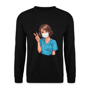 Lustige Krankenschwester mit Humor - Unisex Pullover - Schwarz - Vorne - Alina (178cm) & Michal (187cm)