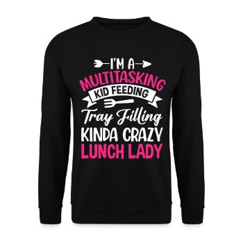 Cafeteria Employee Multitasking Child Feeding - Unisex Sweatshirt - black - Front - Alina (178cm) & Michal (187cm)