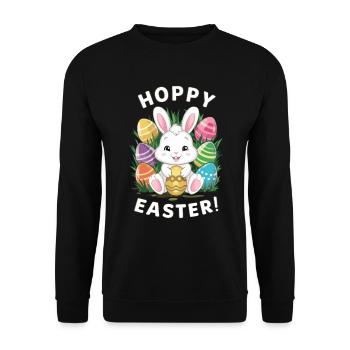 Frohe Ostern Hase Osterei Hoppy Easter - Unisex Pullover - Schwarz - Vorne - Alina (178cm) & Michal (187cm)