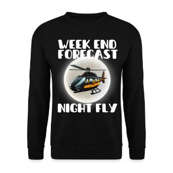 Vorhersage für das Wochenende Night Fly - Unisex Pullover - Schwarz - Vorne - Alina (178cm) & Michal (187cm)