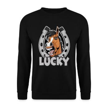 Pferd Lucky Hufeisen - Unisex Pullover - Schwarz - Vorne - Alina (178cm) & Michal (187cm)