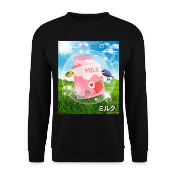Frutiger Aero Aesthetic Tech Kawaii-Erdbeer-Milchf - Unisex Pullover - Schwarz - Vorne - Alina (178cm) & Michal (187cm)
