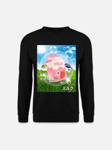 Frutiger Aero Aesthetic Tech Kawaii Leche de Fresa - Sudadera unisex - negro