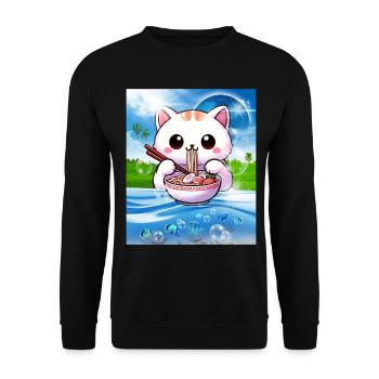 Frutiger Aero Aesthetic Tech Kawaii Ramen Katzenfi - Sweat-shirt Unisexe - noir - Devant - Alina (178cm) & Michal (187cm)