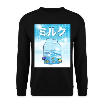 Frutiger Aero Aesthetic Tech Kawaii Milk sous l’eau - Sweat-shirt Unisexe - noir - Devant - Alina (178cm) & Michal (187cm)