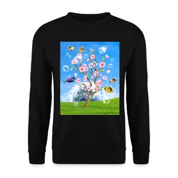 Frutiger Aero Aesthetic Tech Kirschblütenfische Bl - Unisex Pullover - Schwarz - Vorne - Alina (178cm) & Michal (187cm)