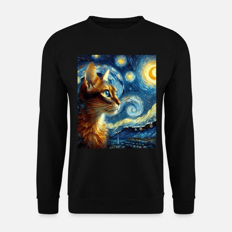 Abessinier Orange Katze Sternennacht Gemälde - Unisex Pullover - Schwarz