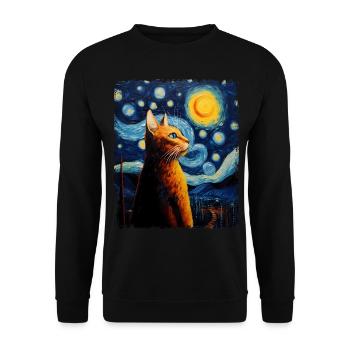 Abessinier Orange Katze Sternennacht Gemälde - Unisex Pullover - Schwarz - Vorne - Alina (178cm) & Michal (187cm)
