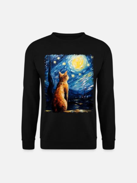 Chat Orange Abyssin Nuit Étoilée Peinture - Sweat-shirt Unisexe - noir