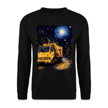 Garbage Trucker Müllwagen Sternennacht Malerei - Unisex Pullover - Schwarz - Vorne - Alina (178cm) & Michal (187cm)