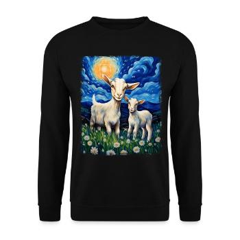 chèvres animaux de la ferme fermier peinture nuit étoilée - Sweat-shirt Unisexe - noir - Devant - Alina (178cm) & Michal (187cm)