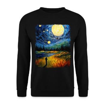 Golfer Golfer Golf Game Starry Night Painting - Unisex Sweatshirt - black - Front - Alina (178cm) & Michal (187cm)