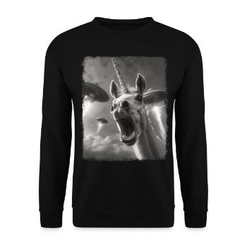 Unicorn Horse UFO Alien Alien Selfie - Unisex Sweatshirt - black - Front - Alina (178cm) & Michal (187cm)