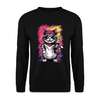 Streetstyle Katze Graffiti Kunst Streetart - Unisex Pullover - Schwarz - Vorne - Alina (178cm) & Michal (187cm)