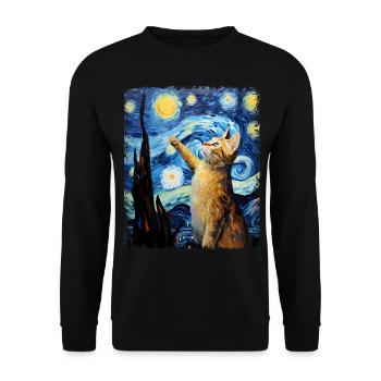 Abessinier Orange Katze Sternennacht Gemälde - Unisex Pullover - Schwarz - Vorne - Alina (178cm) & Michal (187cm)
