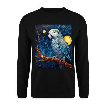 Afrikanischer Graupapagei Vogel Sternennacht Gemäl - Unisex Pullover - Schwarz - Vorne - Alina (178cm) & Michal (187cm)