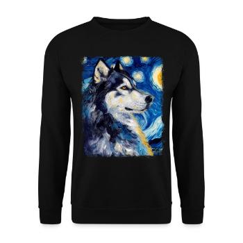 Alaskan Malamute Chien Nuit étoilée Peinture - Sweat-shirt Unisexe - noir - Devant - Alina (178cm) & Michal (187cm)