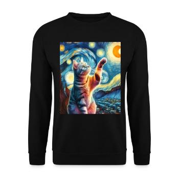 Chat américain à poil court Peinture de nuit étoilée - Sweat-shirt Unisexe - noir - Devant - Alina (178cm) & Michal (187cm)