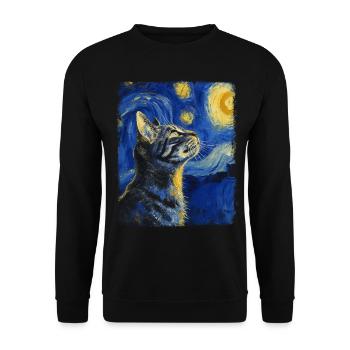 American Shorthair Cat Starry Night Painting - Unisex Sweatshirt - black - Front - Alina (178cm) & Michal (187cm)