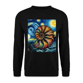 Ammonit Fossil Paläontologe Sternennacht Malerei - Unisex Pullover - Schwarz - Vorne - Alina (178cm) & Michal (187cm)
