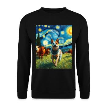 Australian Cattle Dog Hund Sternennacht Gemälde - Unisex Pullover - Schwarz - Vorne - Alina (178cm) & Michal (187cm)