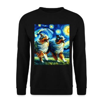 Australian Shepherd Herding Dog Starry Night Painting - Unisex Sweatshirt - black - Front - Alina (178cm) & Michal (187cm)