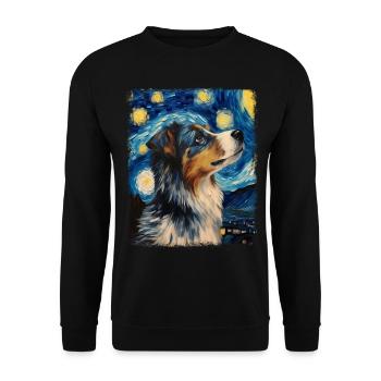 Australian Shepherd Herding Dog Starry Night Painting - Unisex Sweatshirt - black - Front - Alina (178cm) & Michal (187cm)