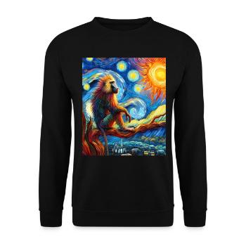 Pavian-Affe-Sternennacht-Gemälde - Unisex Pullover - Schwarz - Vorne - Alina (178cm) & Michal (187cm)