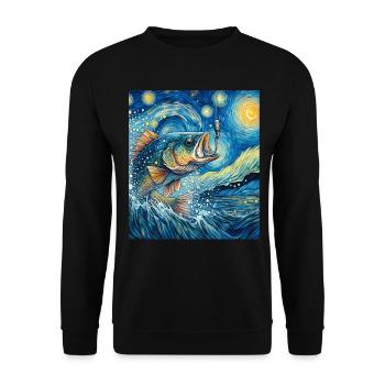 Pêche à l’achigan Pêcheur de poisson bar Nuit étoilée Mâle - Sweat-shirt Unisexe - noir - Devant - Alina (178cm) & Michal (187cm)