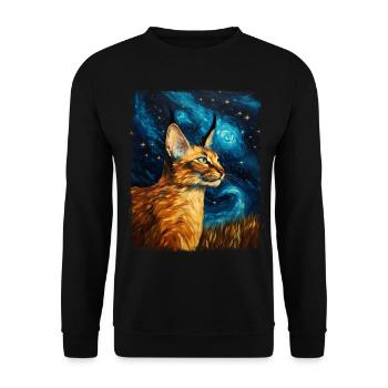 Big Floppa Karakal Katze Meme Sternennacht Malerei - Unisex Pullover - Schwarz - Vorne - Alina (178cm) & Michal (187cm)