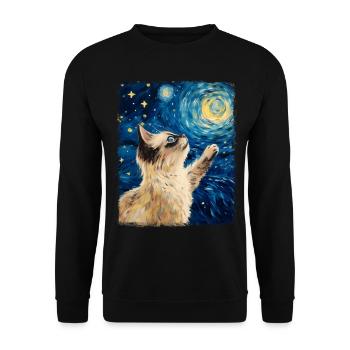 Birman Cat Starry Night Painting - Unisex Sweatshirt - black - Front - Alina (178cm) & Michal (187cm)