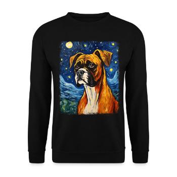 Boxer Dog Starry Night Painting - Unisex Sweatshirt - black - Front - Alina (178cm) & Michal (187cm)