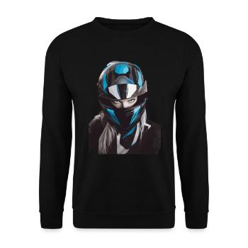 Motorradfahrerin Motorrad Frau - Unisex Pullover - Schwarz - Vorne - Alina (178cm) & Michal (187cm)