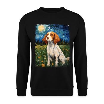 Brittany Spaniel Chien Nuit étoilée Peinture - Sweat-shirt Unisexe - noir - Devant - Alina (178cm) & Michal (187cm)