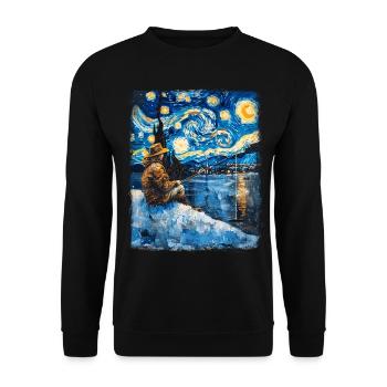 Pêche sur glace Pêcheur sur glace Pêcheur Nuit étoilée Peinture - Sweat-shirt Unisexe - noir - Devant - Alina (178cm) & Michal (187cm)