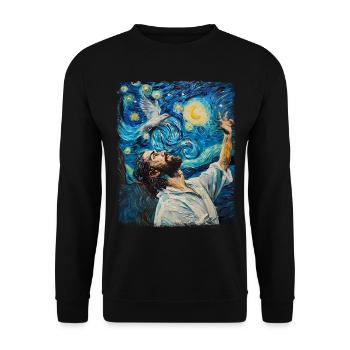 Jésus Colombe Blanche Chrétien Nuit étoilée Peinture - Sweat-shirt Unisexe - noir - Devant - Alina (178cm) & Michal (187cm)
