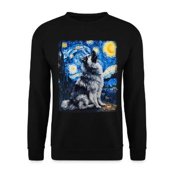 Keeshond Dog Howling Starry Night Painting - Unisex Sweatshirt - black - Front - Alina (178cm) & Michal (187cm)