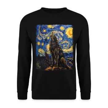 loup-garou loups hurlant peinture nuit étoilée - Sweat-shirt Unisexe - noir - Devant - Alina (178cm) & Michal (187cm)
