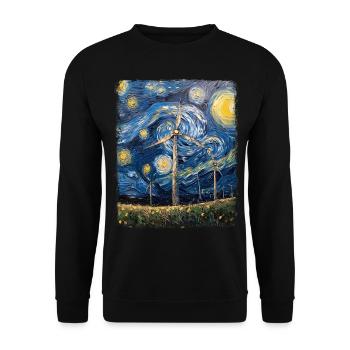 Windturbine Techniker Windmühle Sternennacht Maler - Unisex Pullover - Schwarz - Vorne - Alina (178cm) & Michal (187cm)