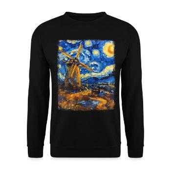 Wind Turbine Wind Turbine Starry Night Painting - Unisex Sweatshirt - black - Front - Alina (178cm) & Michal (187cm)