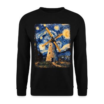 Wind Turbine Wind Turbine Starry Night Painting - Unisex Sweatshirt - black - Front - Alina (178cm) & Michal (187cm)