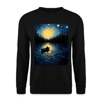 Canoeing Canoe Paddling Boat Starry Night Painting - Unisex Sweatshirt - black - Front - Alina (178cm) & Michal (187cm)